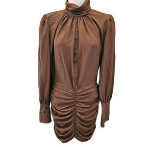 Ronny Kobo Yebba Dress long sleeve chocolate chiffon cocktail sexy flirty FLAW S